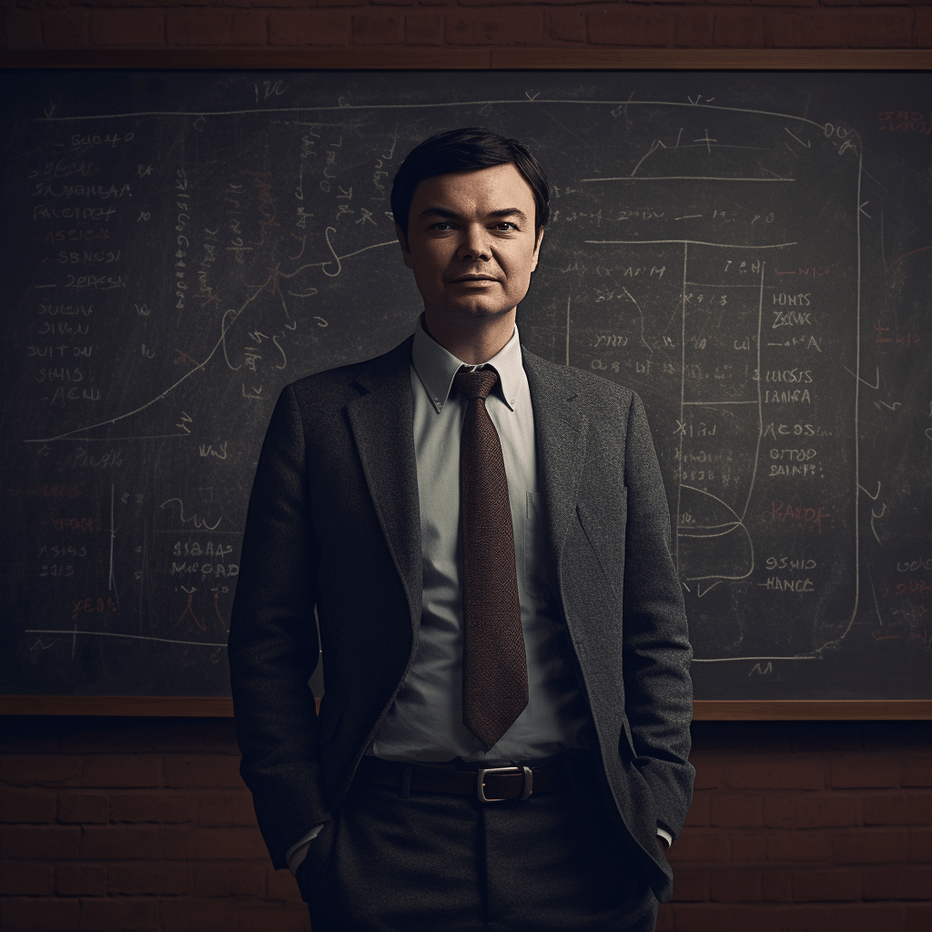 Thomas Piketty in front of a blackboard
